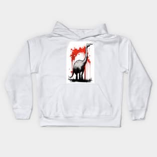 Brontosaurus Ink Painting Black and White and Red Kids Hoodie